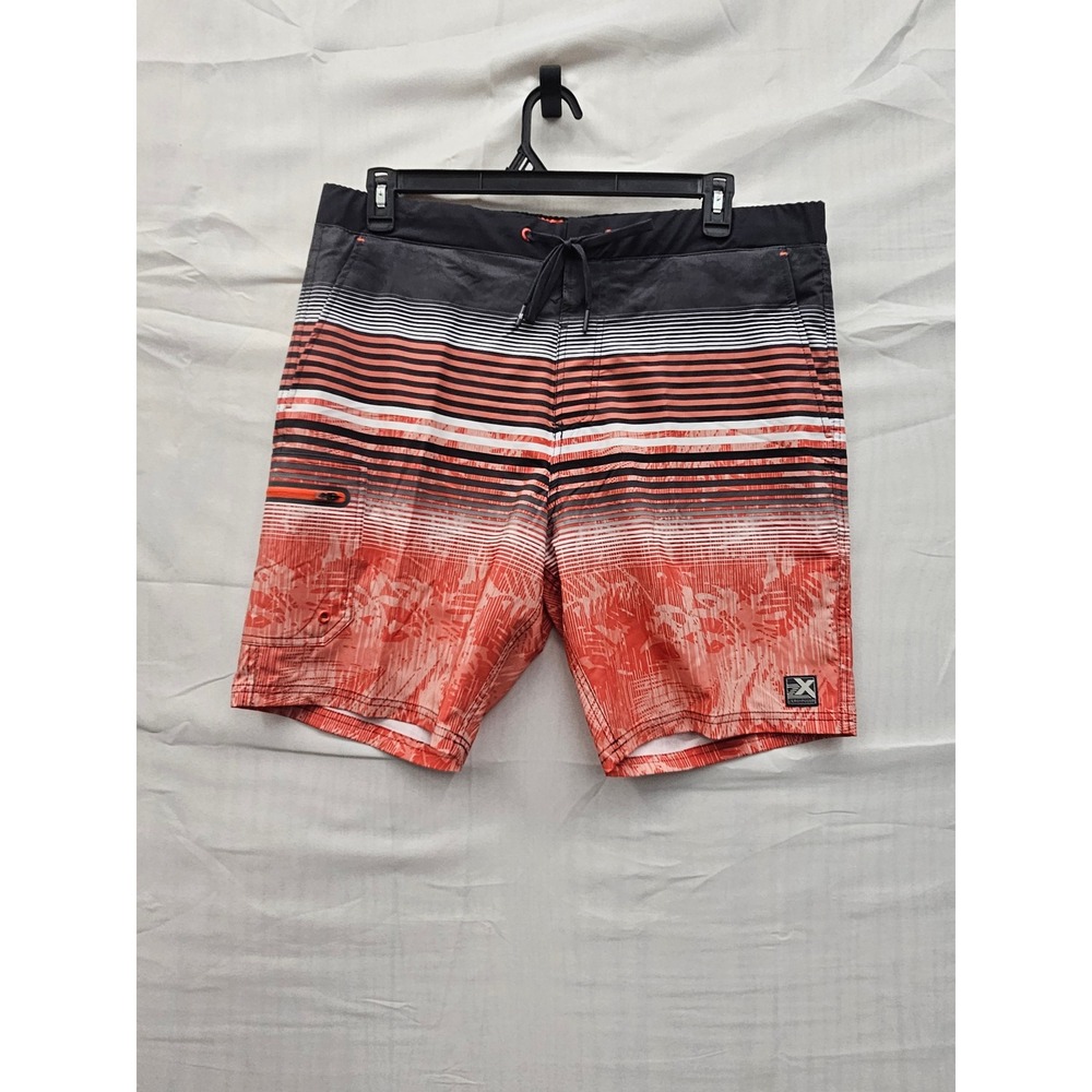 ZeroXposur Mens Swim Trunks Peach Rios Striped Palm Board Shorts A88231S Large